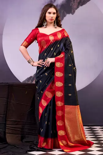  poly cotton saree with rich zari detailing