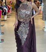 Wine Color Embroidered,Thread & Beads Work Work Rangoli Silk Ready To Wear Saree