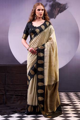 Elegant poly cotton saree with rich zari detailing