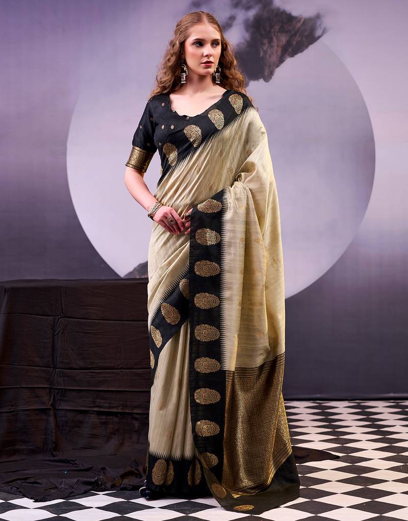  poly cotton saree with rich zari detailing
