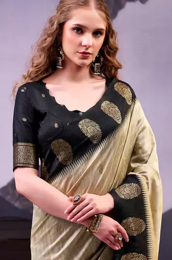  poly cotton saree with rich zari detailing