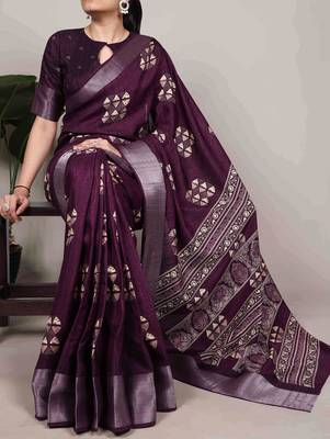  banarasi saree with silver zari work & blouse piece 3