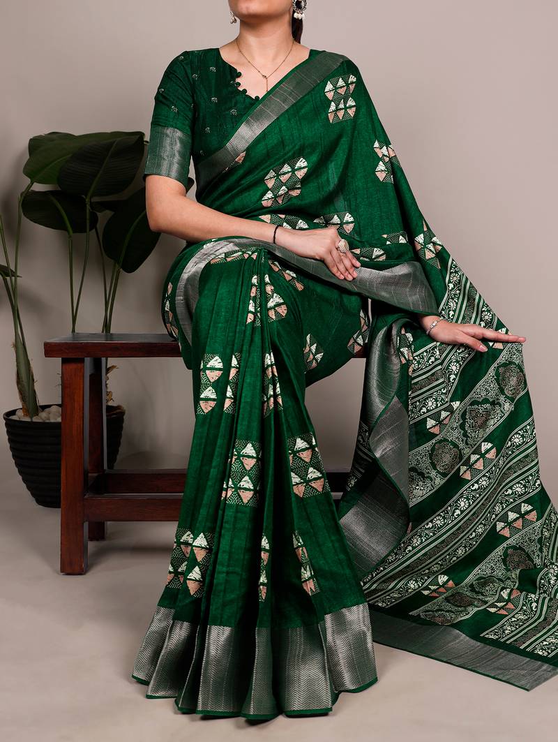  banarasi saree with silver zari work & blouse piece