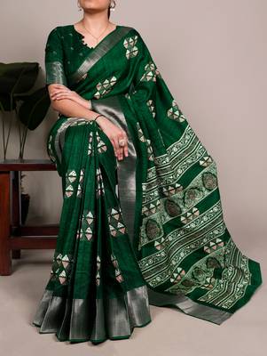  banarasi saree with silver zari work & blouse piece 3