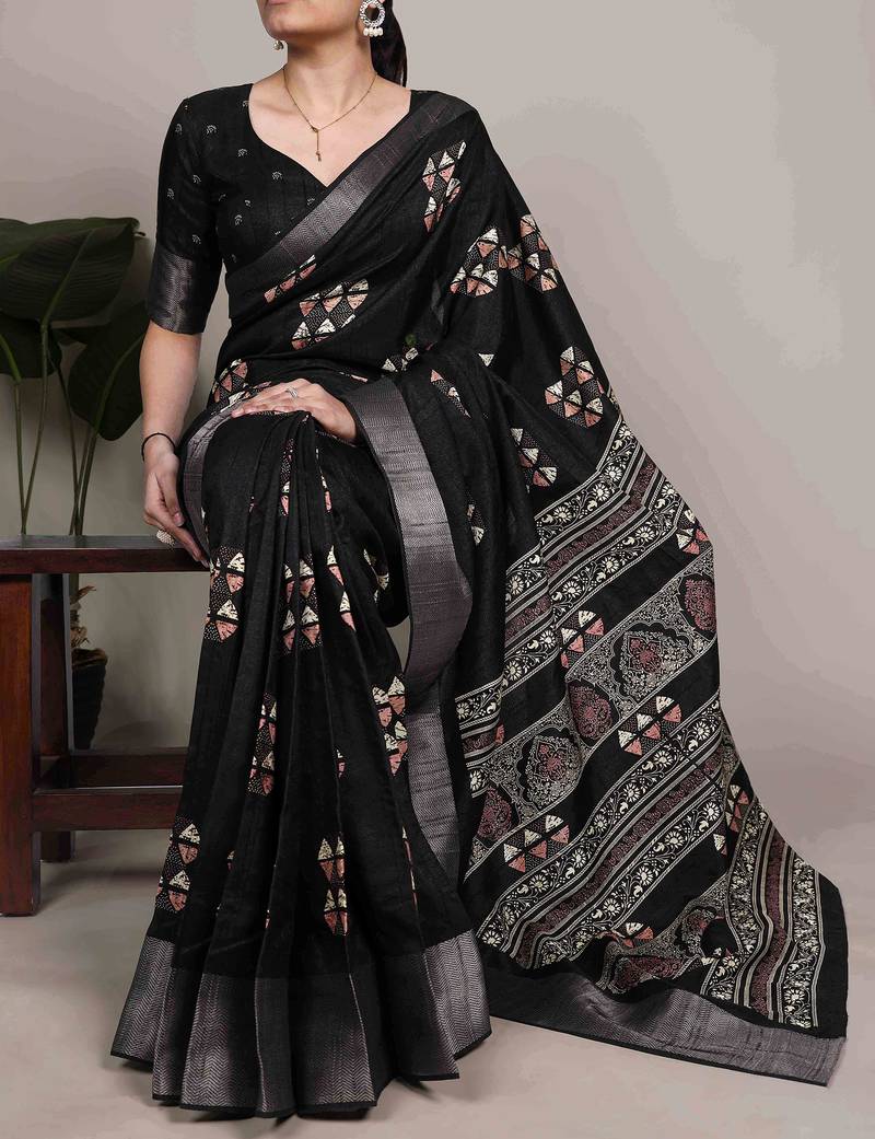 banarasi saree with silver zari work & blouse piece
