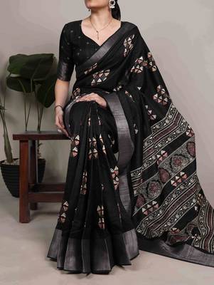  banarasi saree with silver zari work & blouse piece 3