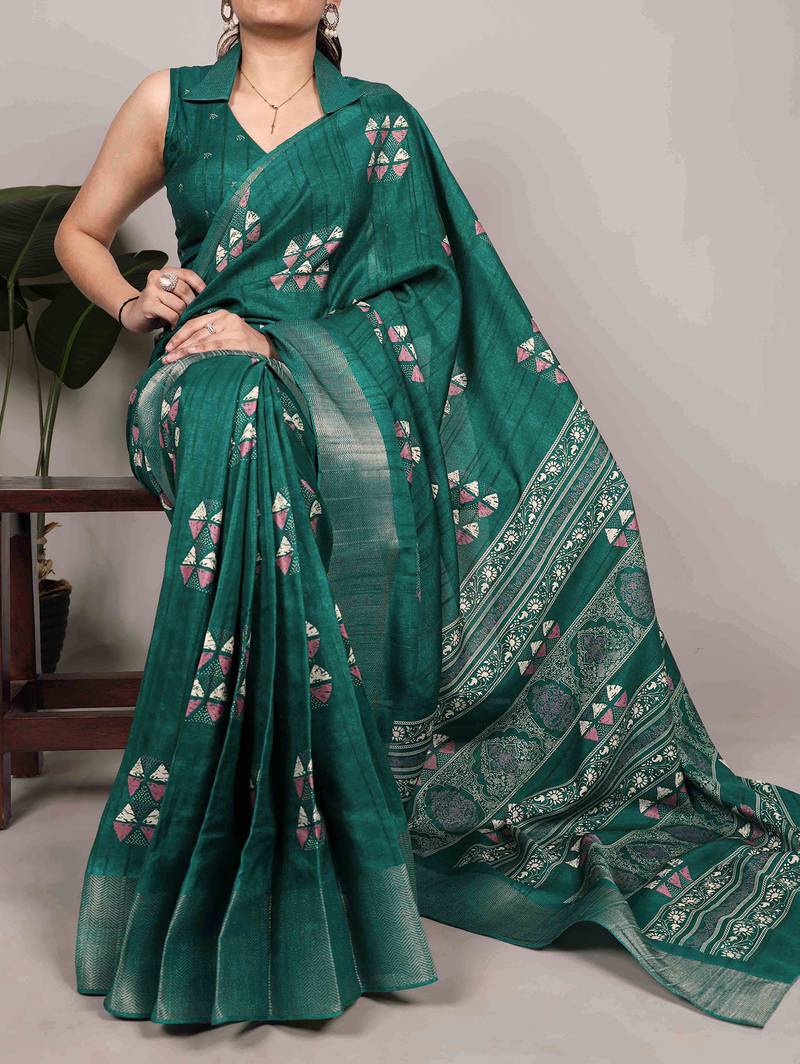  banarasi saree with silver zari work & blouse piece
