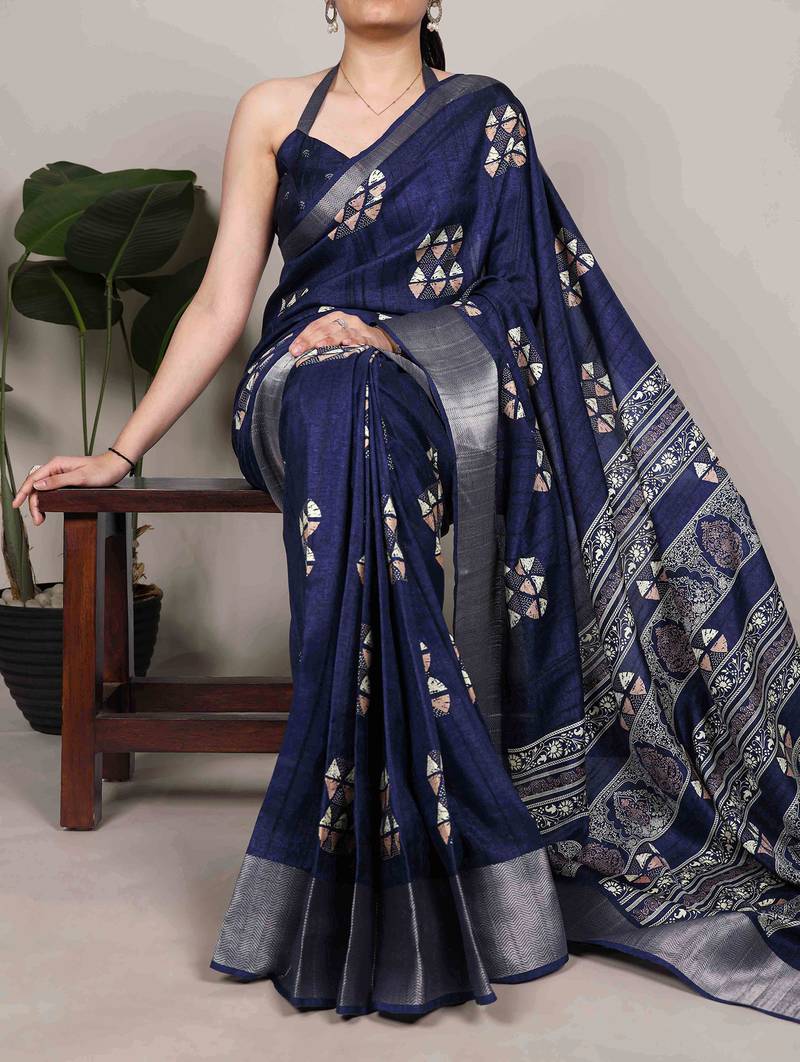  banarasi saree with silver zari work & blouse piece