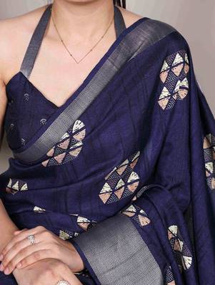  banarasi saree with silver zari work & blouse piece 3