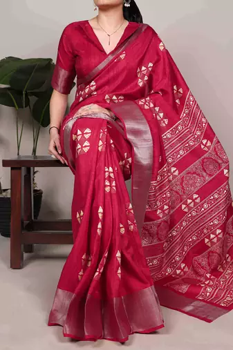  banarasi saree with silver zari work & blouse piece