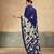 Nevy blue printed satin silk saree with unstitched blouse