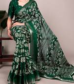 Slub silk saree with  floral print & silver zari