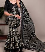 Slub silk saree with  floral print & silver zari