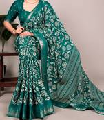 Slub silk saree with  floral print & silver zari