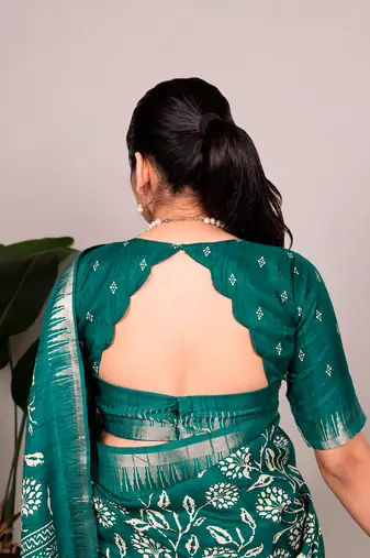 Slub silk saree with  floral print & silver zari