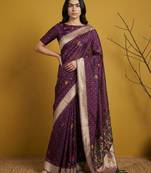 Light purple with multicolor accents  woven zari small buti & floral border work