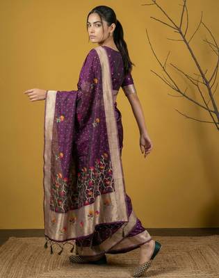 Light purple with multicolor accents  woven zari small buti & floral border work 2