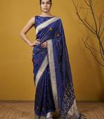 Blue with multicolor accents  woven zari small buti & floral border work  silk blend