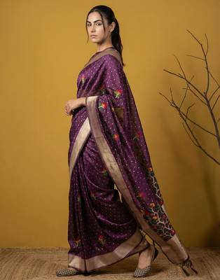 Light purple with multicolor accents  woven zari small buti & floral border work 4