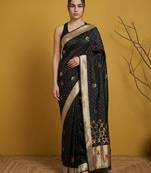 Black with multicolor accents  woven zari small buti & floral border work  silk blend  