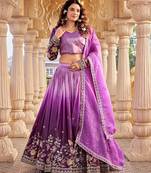 Lavender Color Embroidery Sequence & Thred Work  Silk Lahenga Choli Set