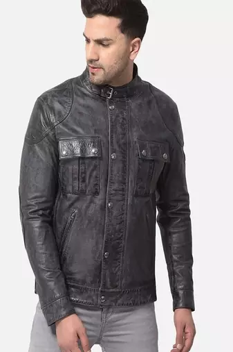 Qawach men's  genuine  leather jacket stylish vintage black