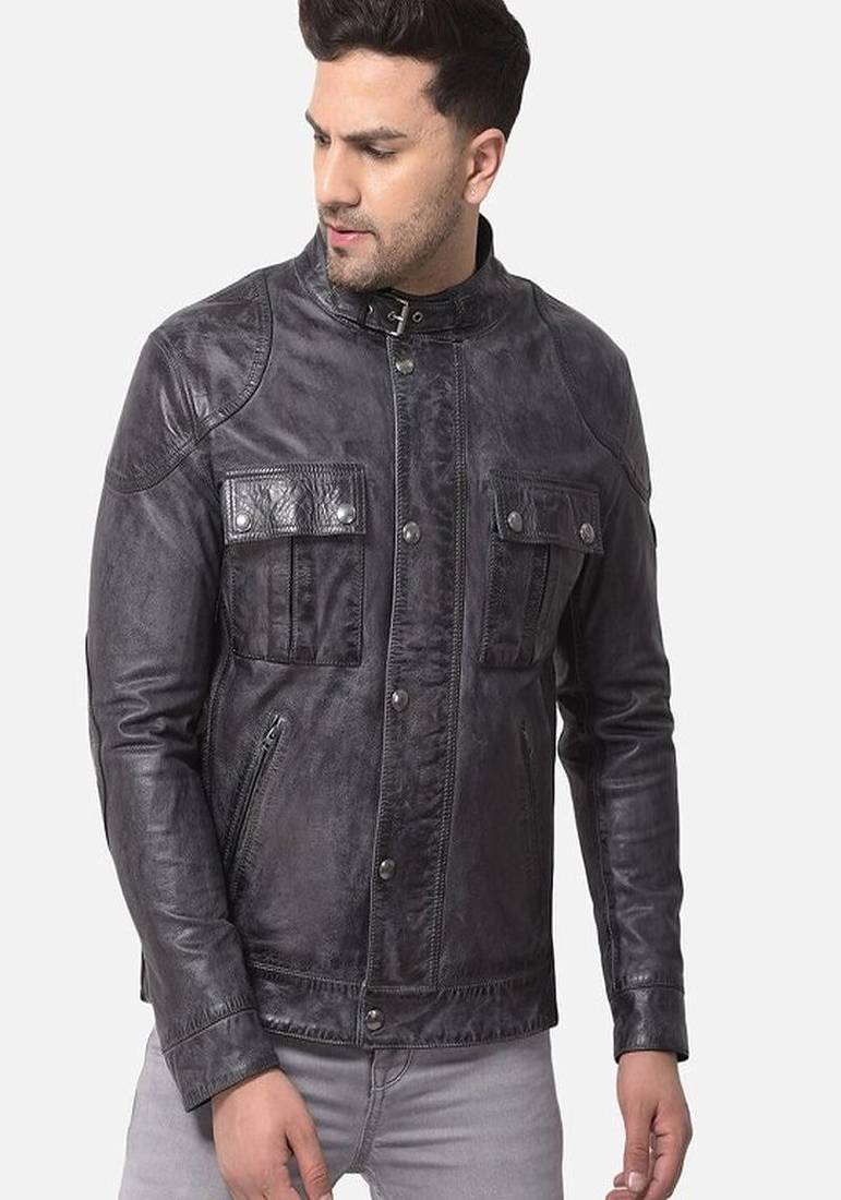 Qawach men's  genuine  leather jacket stylish vintage black