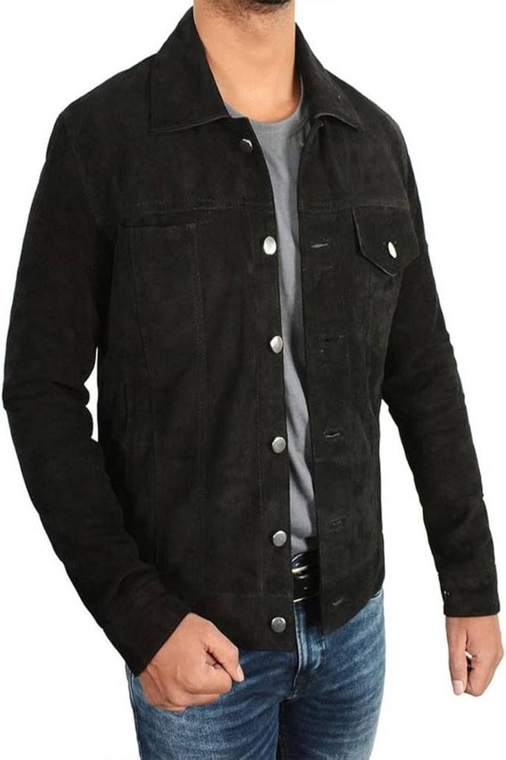 Qawach men's  genuine suede  leather jacket stylish vintage black