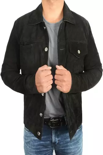men's black premium suede leather jacket vintage inspired look