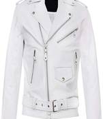 Qawach men's white pure genuine leather jacket lambskin vintage motorcycle biker