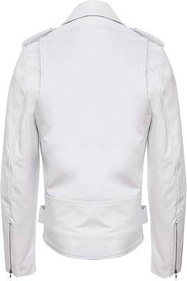 men's white lambskin leather biker jacket vintage inspired look 2