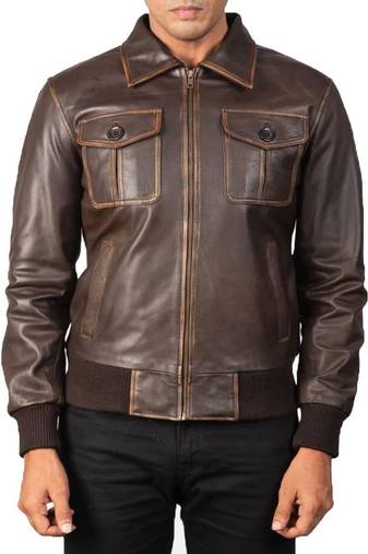 Qawach men's brown genuine leather jacket vintage bomber motorcycle jacket