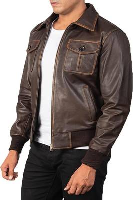 men's brown lambskin leather bomber jacket vintage inspired look 3