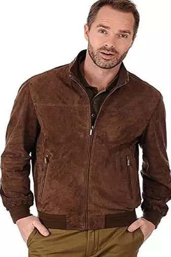Qawach men's brown genuine leather jacket vintage bomber suede jacket