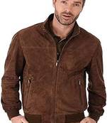 Qawach men's brown genuine leather jacket vintage bomber suede jacket