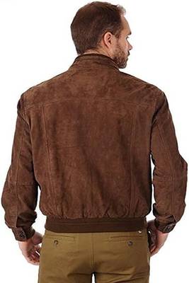 men's brown suede leather bomber jacket vintage inspired look 2