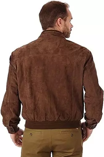 men's brown suede leather bomber jacket vintage inspired look