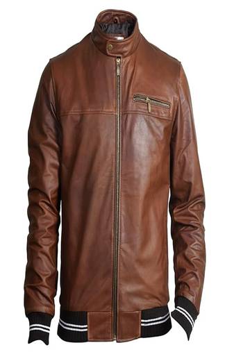 Qawach men's brown genuine leather jacket vintage bomber jacket