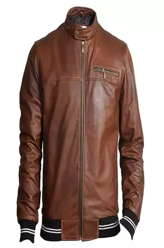 Qawach men's brown genuine leather jacket vintage bomber jacket