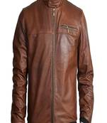 Qawach men's brown genuine leather jacket vintage bomber jacket