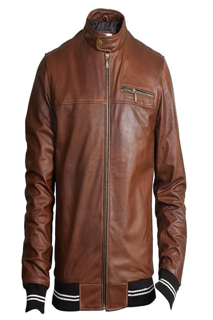 Qawach men's brown genuine leather jacket vintage bomber jacket