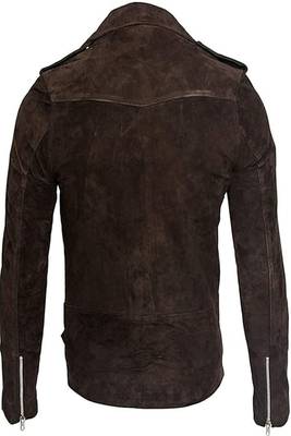 men's dark brown suede leather biker jacket vintage inspired look 2