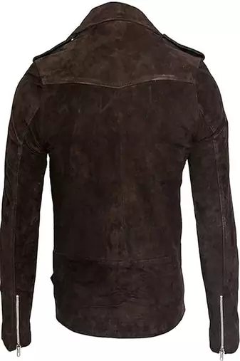 Qawach men's dark brown genuine suede leather jacket biker zip vintage jacket