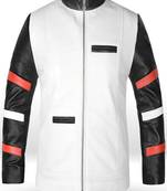 Qawach men's white black genuine leather biker jacket lambskin vintage motorcycle