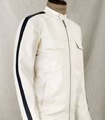 Qawach men's white with black strip genuine leather jacket lambskin vintage pocket