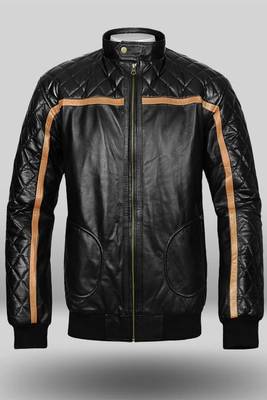 men's black premium lambskin leather jacket premium quilted design 1