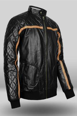 men's black premium lambskin leather jacket premium quilted design 2
