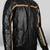 Qawach men's black quilted design leather with copper brown strip vintage jacket