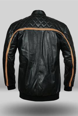 men's black premium lambskin leather jacket premium quilted design 3