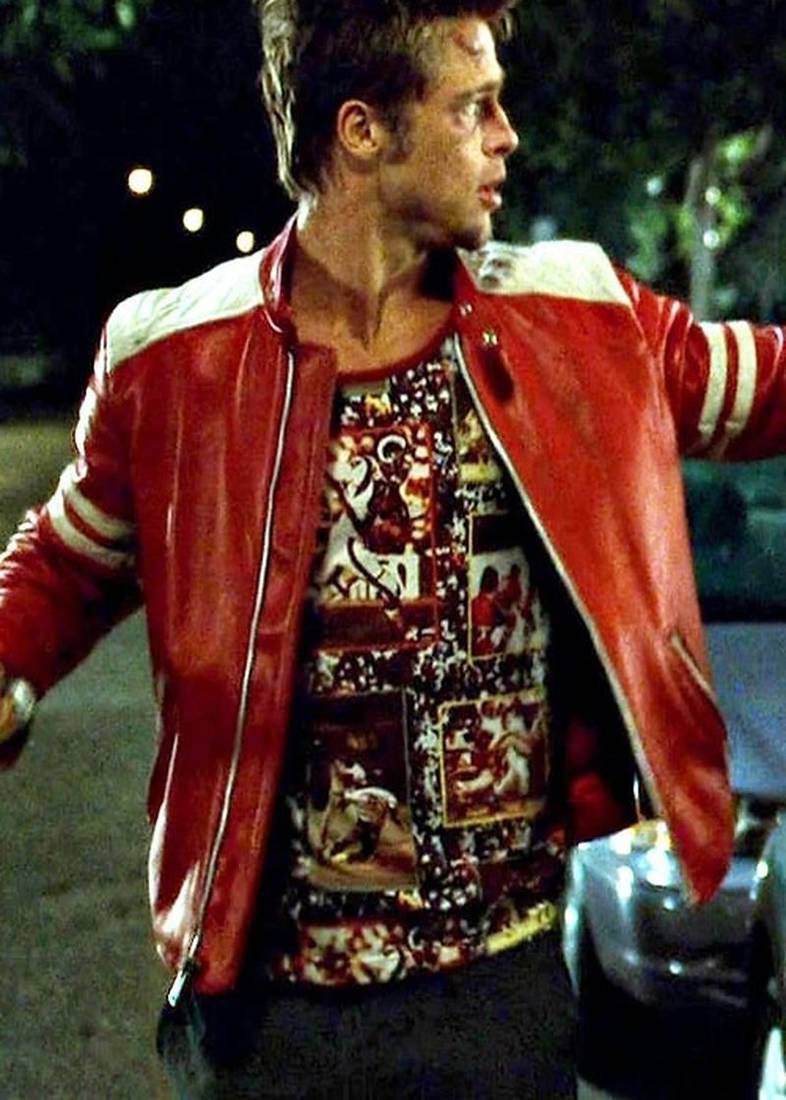 Qawach men's genuine red & white quilted design leather vintage jacket